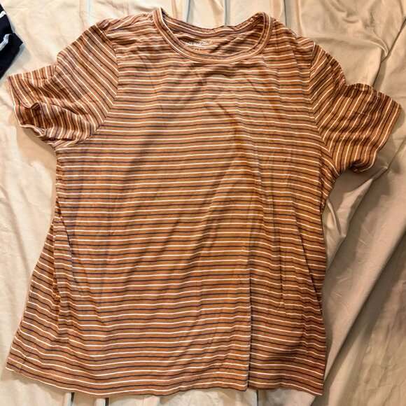 FIVE mixed brand S/S Tees LARGE (mauve/grey+graphic/blk+whit strp/brn strp) - Picture 10 of 11